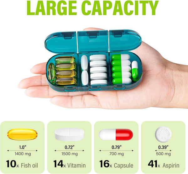 Vikie 3 (3x7 Weekly Pill Organizer Times a Day, Morn NOON Night, BPA-Free, Portable & Moisture-Proof for Pills