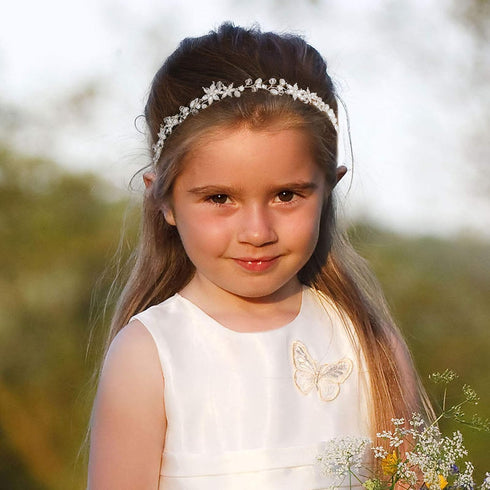 SWEETV Gold Flower Girl Headpiece, Crystal Floral Girls Headband for Wedding, Birthday Party, Photography