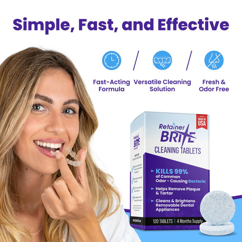 Retainer Brite Retainer Cleaner Tablets, 120 Tablets for Invisalign, Mouth Guard, Ultrasonic Cleaners