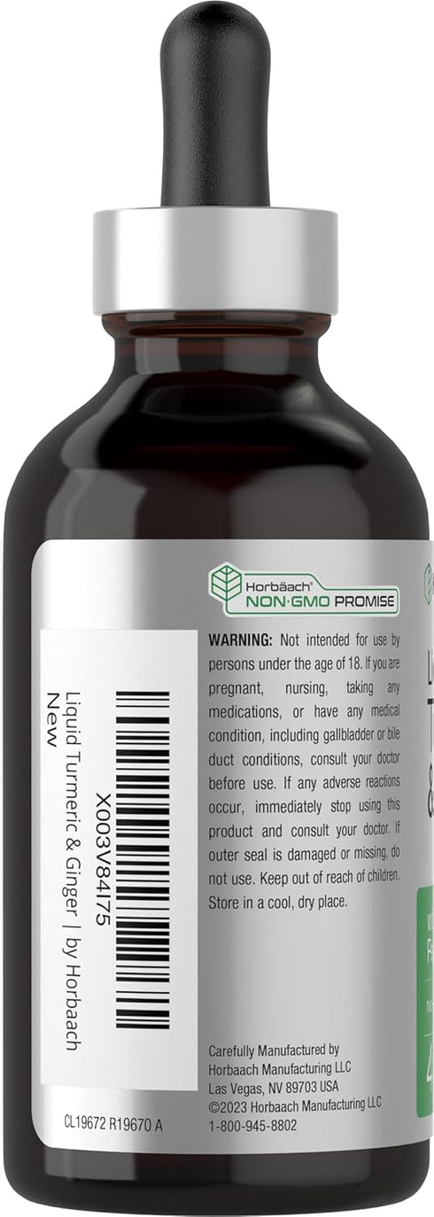 Horbaach Turmeric and Ginger Supplement 4 fl oz | Herbal Liquid Extract with Black Pepper | Vegan, Non-GMO, Gluten Free