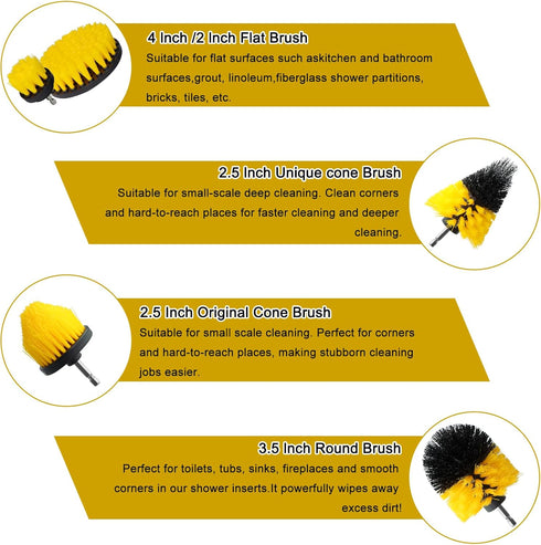 18 Pcs Drill Brush Attachments Set, Power Cleaning Scrub Brushes with Long Attachment for Tile Floors & Car Detailing