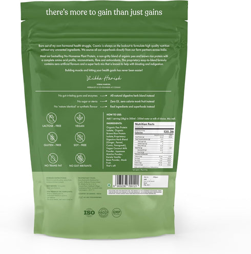 cosmix No Nonsense Plant Protein - Organic Brown Rice & Pea Isolate, 24G Protein/Serving, Gluten & Lactose Free,