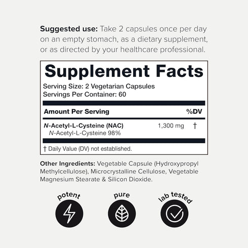 Toniiq 1300mg NAC - 2 Month Supply - Min. 98%+ Tested Purity - Ultra High Strength Bioavailable NAC Cysteine Supplement - 120 Vegetarian N Acetyl Cysteine Capsules -Lab Tested TQ