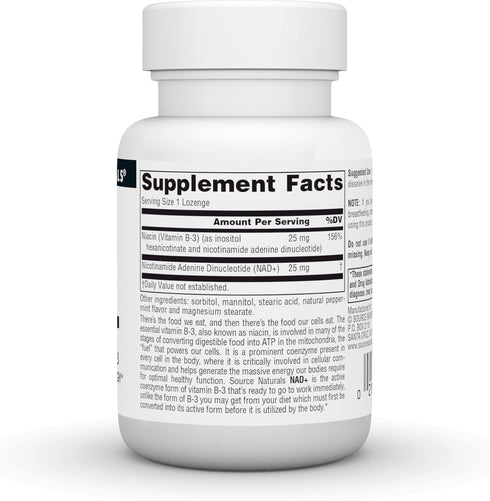 Source Naturals NAD+, Coenzymated B-3, 25 mg, 60 Lozenges - Supports Cellular Energy