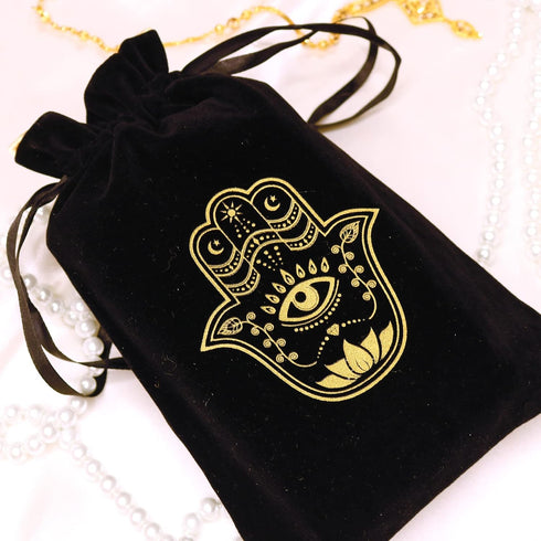 ARTSY CRAFTS 6x9" Hamsa Hand Velvet Jewelry Pouch Gift Bags, Fatima Hand Evil Eye Drawstring Oracle Tarot Bags