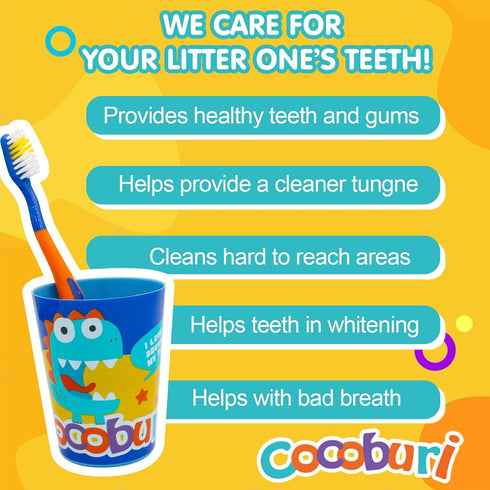 Dinosaurs 4-Piece Toothbrush Set for Kids, Travel Set with Toothbrush, Cap, Cup, and Carry Bag