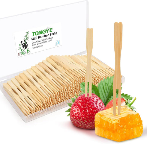 Mini Appetizer Forks, Disposable Fancy Toothpicks for Appetizers, 150 PCS Small Bamboo Wooden Cocktail Picks Forks 3.5