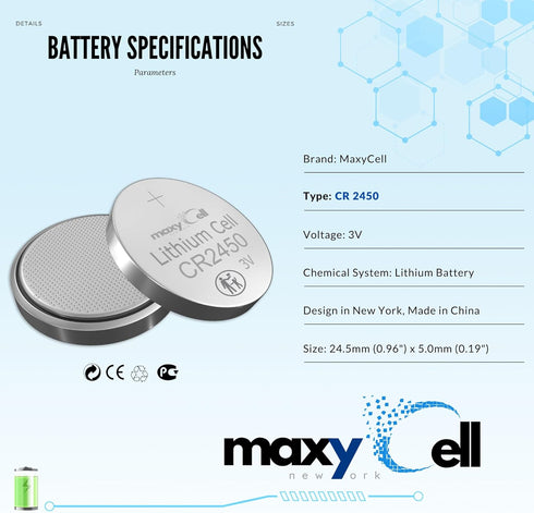 MaxyCell 2450 CR2450 3V DL2450 (6 Pack) Lithium Coin Cell Battery High-Capacity Long-Lasting Reliable Power