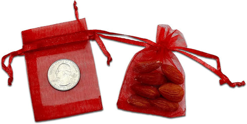 TheDisplayGuys 100-Pack XS Red Sheer Organza Gift Bags - 2" x 2 3/4" with Drawstring for Wedding Party Favors