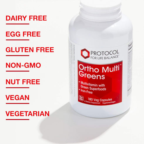 Protocol Ortho Multi Greens Multivitamin with Green Superfoods, 180 Veg Caps, with Vitamins C, B6, B12 & More