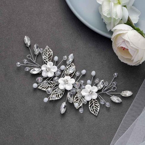 Unicra Silver Flower Bride Wedding Hair Vine | Rhinestone Hair Piece Jewelry for Women and Girls