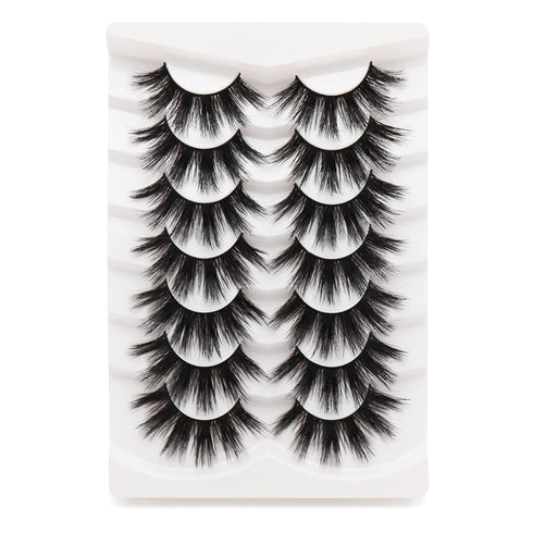 Veleasha False Eyelashes, Long Faux Mink Lashes, Fluffy Handmade Fake Eyelashes, 7 Pairs Pack Luxury Cat Eye
