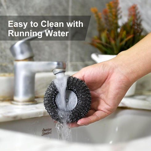 2Pcs Stainless Steel Scrubber with Handle, Steel Wool Scrubbing Brush Pad for Cleaning Kitchen Dishes, Pots, Pans