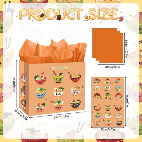 Wauprant Japanese Noodles Gift Bag Ramen Fans Birthday Decoration Japanese Foodie Favors Bags Wrapping Paper Greeting