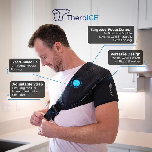 TheraICE Shoulder Ice Pack Wrap, Reusable Cold Therapy Compression for Rotator Cuff & Shoulder Pain Relief