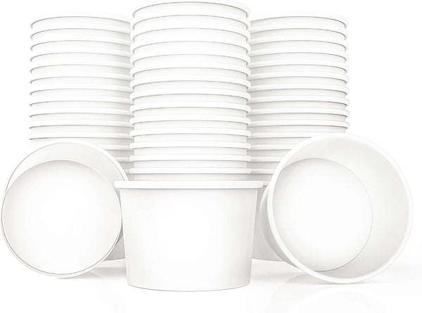 Paper Ice Cream Cups 4oz Small White Dessert Bowls Pack of 50 Count for Frozen Yogurt and Frozen Dessert Supplies
