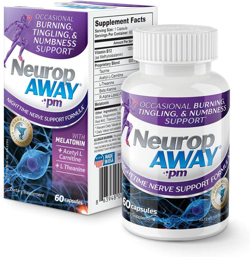 NeuropAWAY Nerve Support PM, 60 Capsules with R-Alpha Lipoic Acid for Nerve Relief