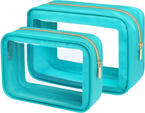 PACKISM TSA Approved Toiletry Bag - 2 Pack Clear Makeup Bag for Traveling (Turquoise)