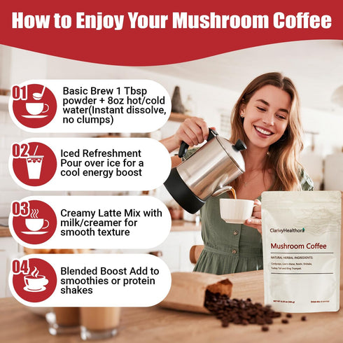 Immunity 30 Mushroom Coffee, Mushrooms Herbal Supplements for Better Focus, Energy, Digestion, Skin, and Servings