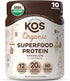 KOS Vegan Protein Powder, Chocolate USDA Organic - Low Carb Pea Protein Blend, 10 Servings