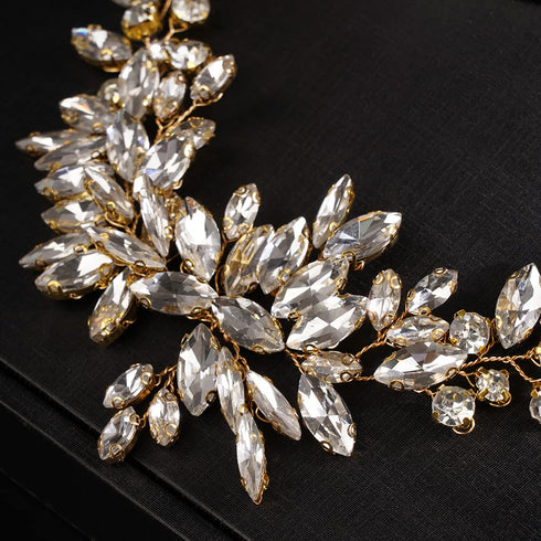 Wedding Crystal Hair Comb, Bridal Hair Clip Vine Headpiece, Wedding Accessories for Brides (Gold)