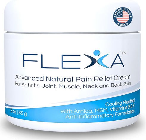 FLEXA Natural Relief Cream, 3 Oz Jar - Use on Muscles, Back, Neck, and Joints with Arnica, Menthol, and Tea Tree Oil