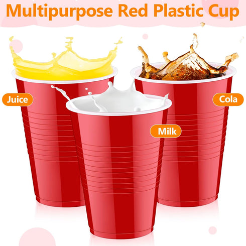 PLMMOUT 240 Pack 16 oz Red Plastic Cups, Disposable Party Cup, Shot Cups, Red Plastic Drinking Cup for Wedding Picnics