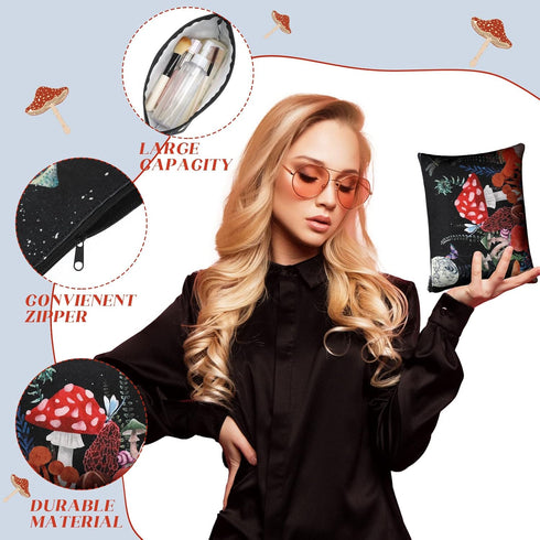 Kajaia 12 Pcs Portable Mushroom Makeup Bags, Cute Travel Cosmetic Organizers with Zipper Pouch