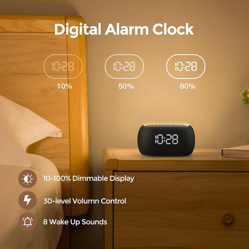 ANJANK Alarm Clock White Noise Sound Machine with Bluetooth Speaker, 21 Sounds, 7 Night Lights, Small Design