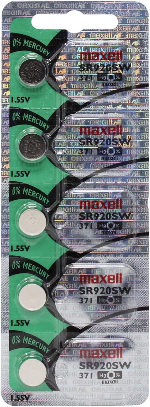 Maxell Sr920sw 371 Silver Oxide Cell, Pack of 5, Made in Japan