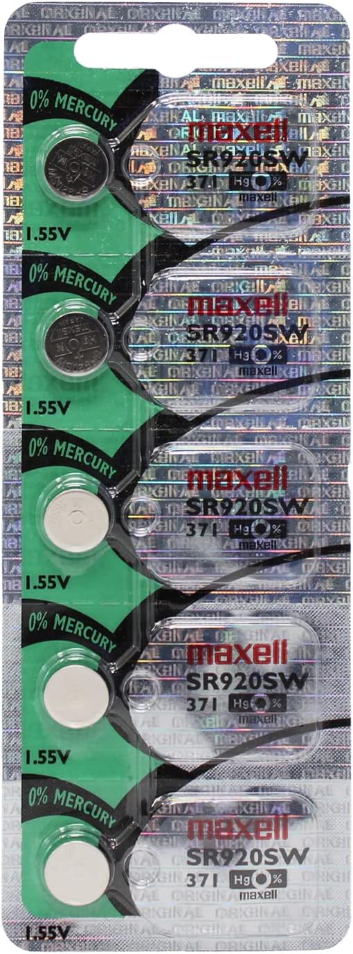 Maxell Sr920sw 371 Silver Oxide Cell, Pack of 5, Made in Japan