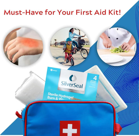 SilverSeal Burn and Wound Dressing - Hydrogel Pads with X-Static Silver, Soothing Moist & Protective for Burns, Cuts &