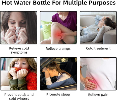 Hot Water Bottle Rubber with Soft Cover (2 Liter) | Removable Hot Cold Pack | Hot Water Bag for Cramps, Pain Relief,