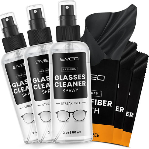 EVEO Glasses Cleaner Spray - Eyeglass Cleaner (No Streaks)| x3 Eye Glass