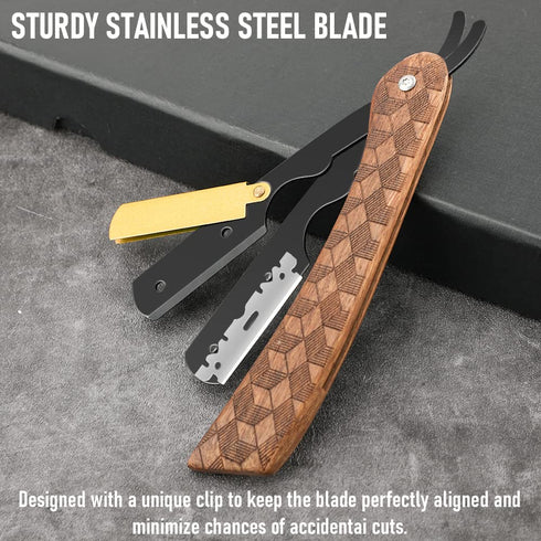 Premium Barber Straight Razor with 100 Single Edge Blades, Stainless Steel Shaver for Men Home & Salon