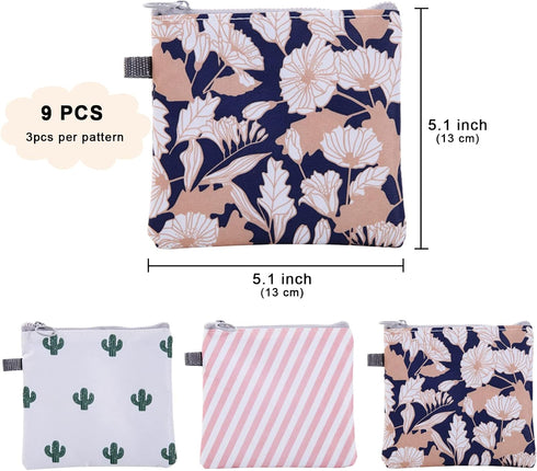 Sanitary Napkin Storage Bag, 9 Pack Portable Menstrual Cup Pouch for Teen Girls Women