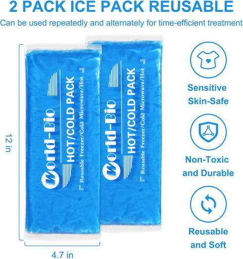 Gel Soft Flexible Ice Packs for Injuries, Reusable 2 Pack - 12" X 4.7" Cold Compress for Pain Relief
