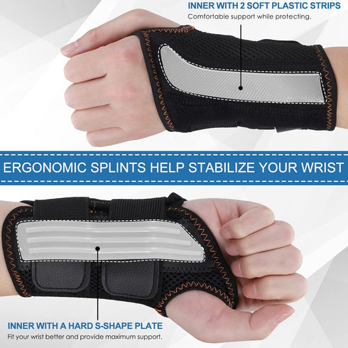 Wrist Brace for Carpal Tunnel, Night Sleep Support Splint with Compression Sleeve for Pain Relief (Left Hand, Black,