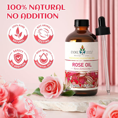 EVOKE OCCU Premium Rose Essential Oil, 4 Oz for Diffuser, DIY Candle and Soap Making