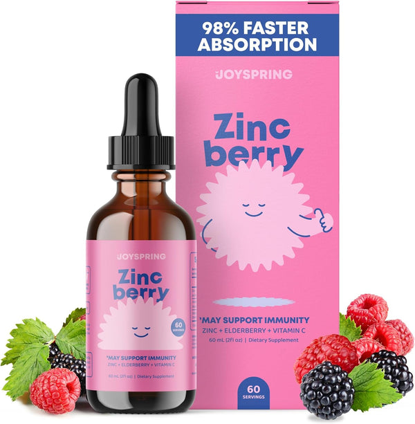 JoySpring ZincBerry Kids Zinc & Vitamin Supplement (2 fl oz) - Immune Support Drops with Elderberry Flavor for Ages