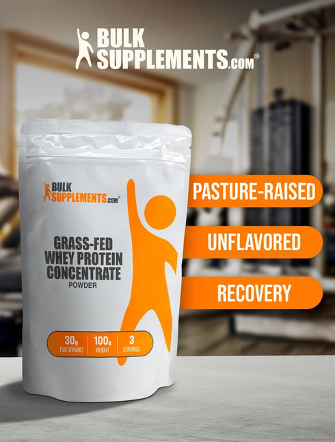 BulkSupplements.com Grass Fed Whey Protein Powder - Unflavored Whey Protein Concentrate - Gluten Free, 30g per Serving,
