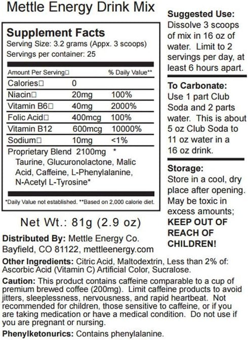 Energy Drink Powder - 50 Servings, Sugar Free, 200mg Caffeine - Mettle Energy Drink Mix (Strawberry Lemonade)