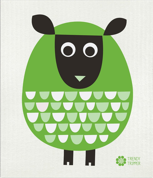 3-Pack Earth-Friendly Swedish Dishcloth, Reusable Eco Sponge MODERN SHEEP (Bright Green + Red/Purple + Petrol)