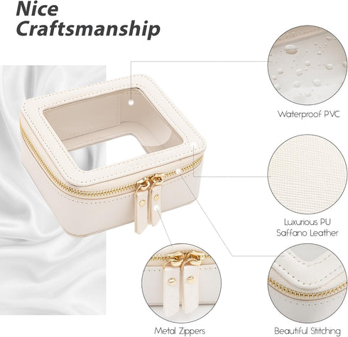 Aveniee Mini Clear Makeup Bag, TSA Approved Travel Toiletry Organizer Pouch with Zipper for Women Men (Mini-White)