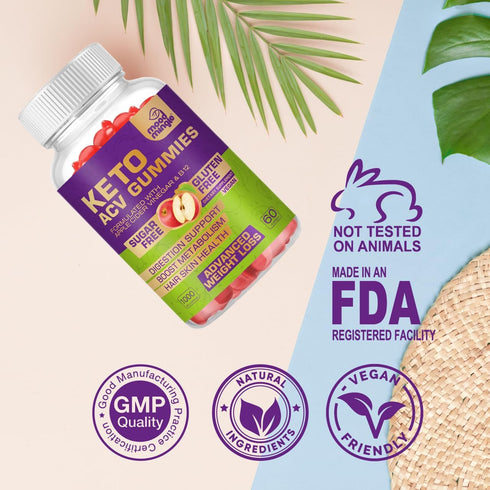 Keto ACV Gummies - 60 Gummies (1000MG) - Gluten & Sugar-Free Apple Cider Vinegar for Advanced Weight Loss