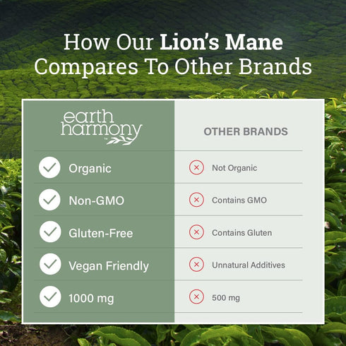 Organic Lions Mane Supplement 1000mg - 120 Capsules, 2-Month Supply for Focus, Memory & Nootropics Brain Support