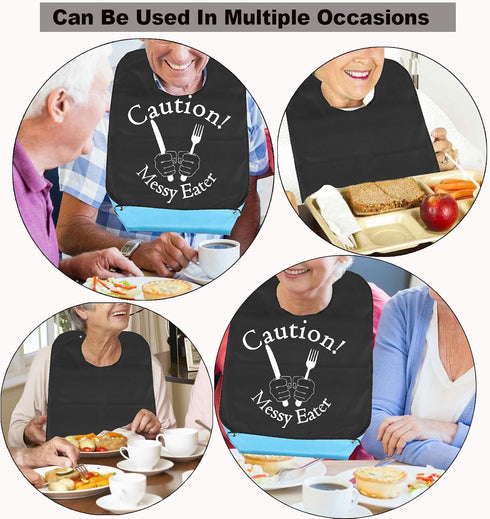 JNIAP Caution Messy Eater Adult Bibs With Crumb Catcher Gag Pranks Bib Gift Adjustable Dining Clothing Protectors