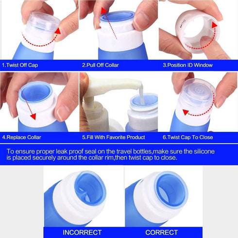 Portable Silicone Squeezable Bottles, Refillable Cosmetic Gym Containers, TSA Approved Tube Set, 3.3 oz, Pack of 4
