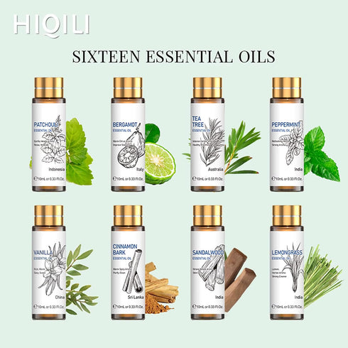 Set 100% 16 Pack 10ML Essential Oils with Independent Dropper, Natural Plant-Based, Therapeutic Grade for Family Use
