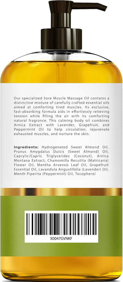 Arnica Sore Muscle Massage Oil, 100% Pure & Natural, Body Oil Infused with Arnica Extract, Lavender & Peppermint Oil